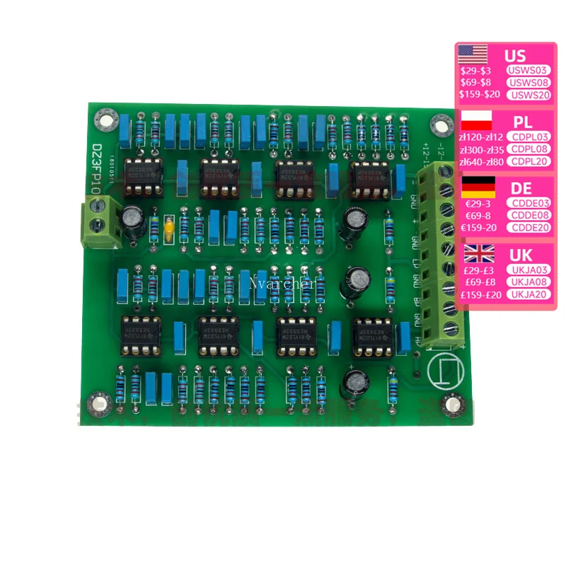 Nvarcher Bass Midrange Treble three-way Crossover Audio Board NE5532P Frequency Divider Filters For amplifier
Nvarcher Bass Midrange Treble three-way Crossover Audio Board NE5532P Frequency Divider Filters For amplifier