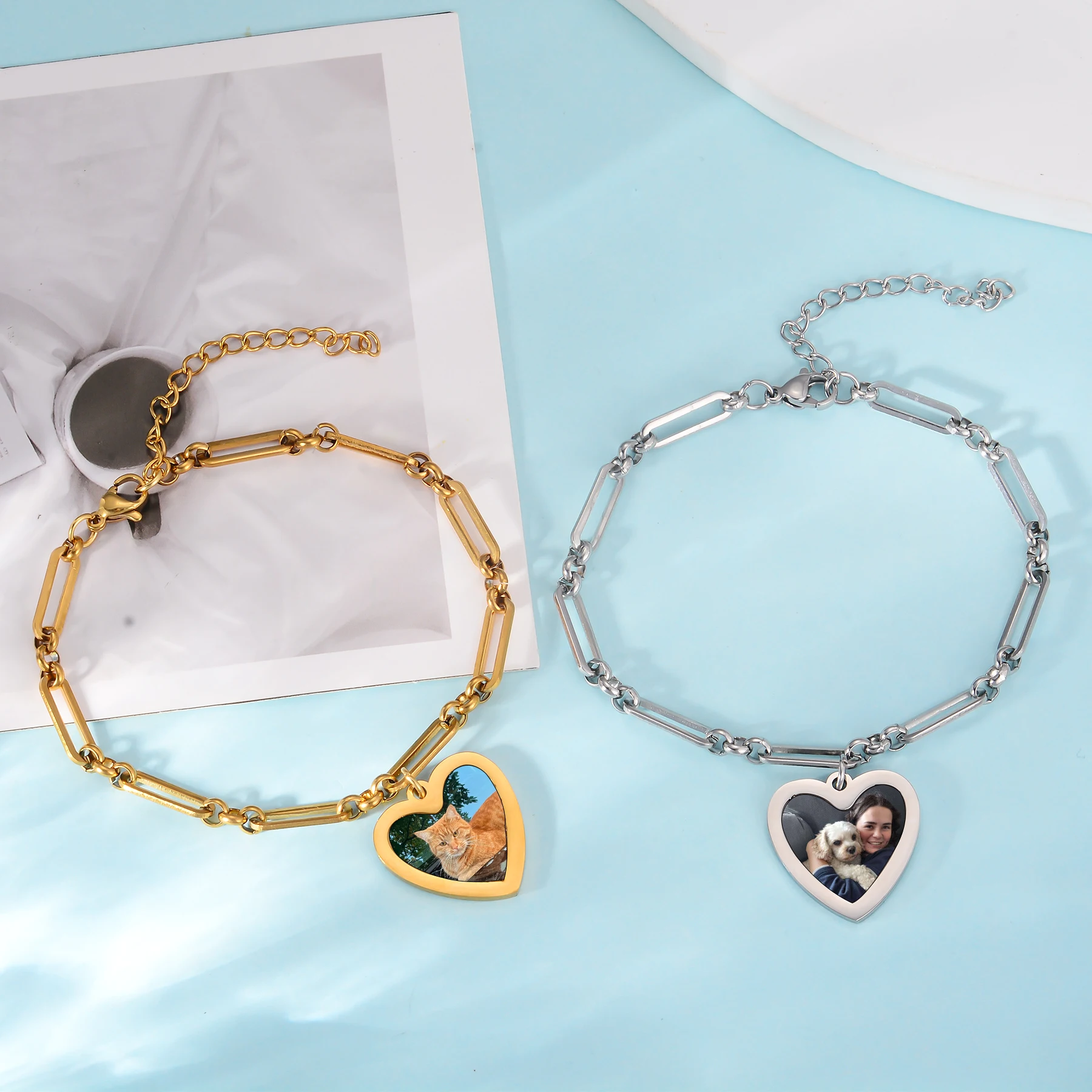 Custom Heart Photo Bracelet Stainless Steel Personalized Pet/Photo Pendant Chain Adjustable Jewelry Gift for Women Men
Custom Heart Photo Bracelet Stainless Steel Personalized Pet/Photo Pendant Chain Adjustable Jewelry Gift for Women Men