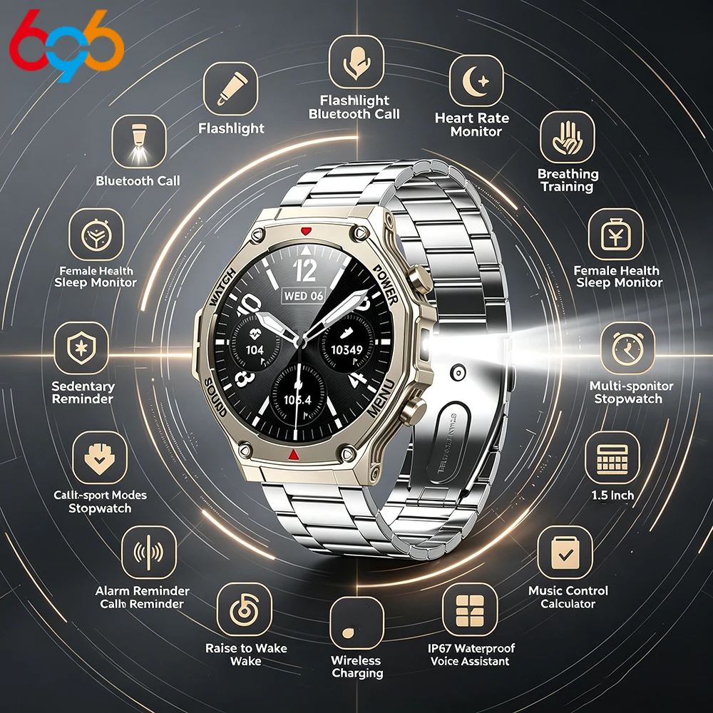 Sleep Health Monitor BT Call Multi-sport Modes Calculator Business Smartwatch Waterproof Outdoor Smart Watch Men Lady Flashlight
Sleep Health Monitor BT Call Multi-sport Modes Calculator Business Smartwatch Waterproof Outdoor Smart Watch Men Lady Flashlight