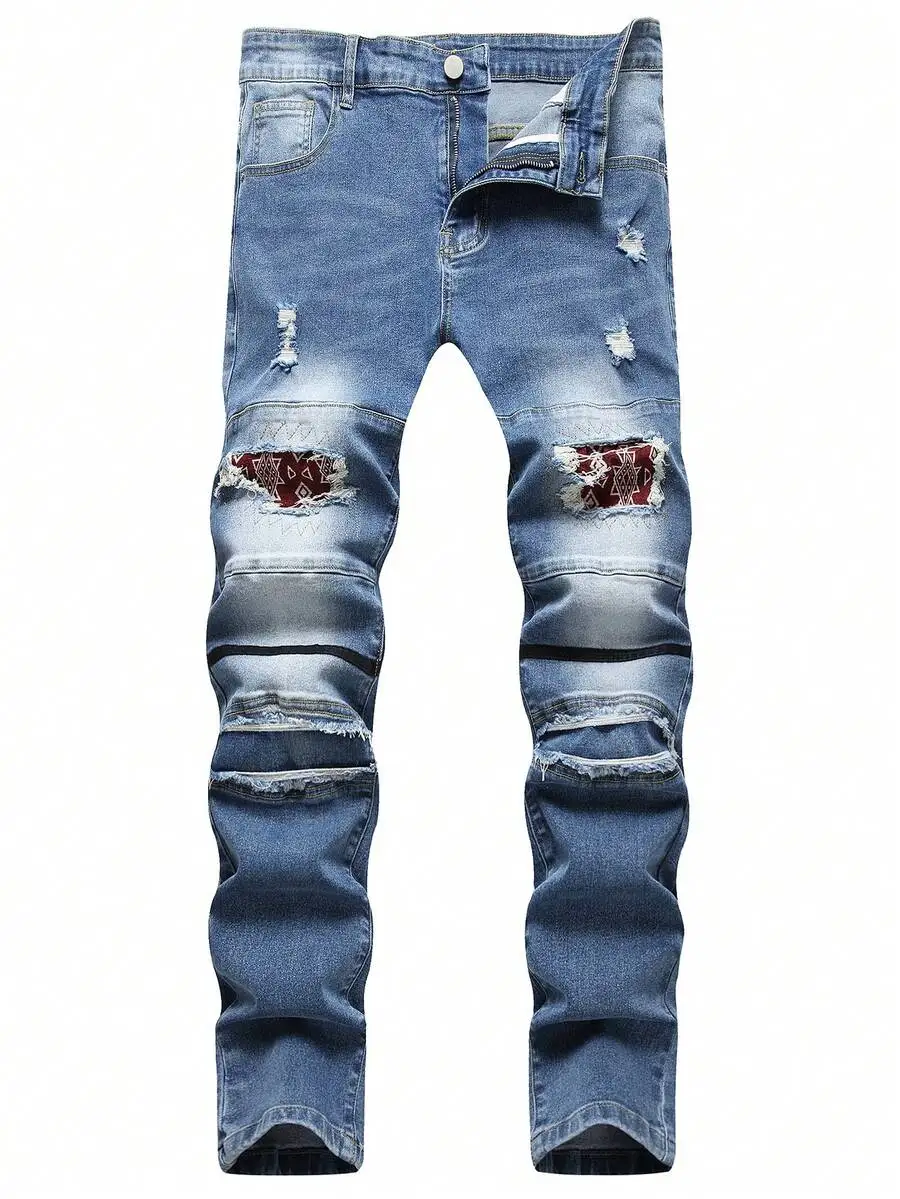Men Ripped Frayed Distressed Skinny Jeans With Patch Decoration
Men Ripped Frayed Distressed Skinny Jeans With Patch Decoration