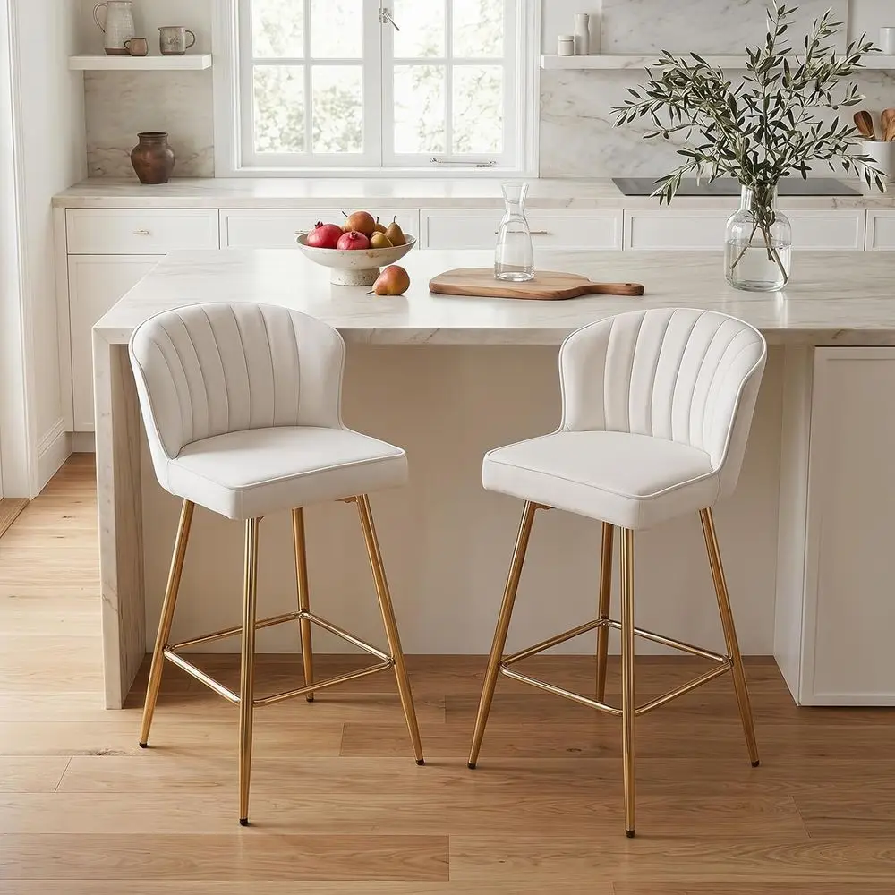 Set of 2 Velvet Upholstered Bar Stools with Gold Footrests, Comfortable for Kitchen Counter/Home Bar/Dining Room, Beige
Set of 2 Velvet Upholstered Bar Stools with Gold Footrests, Comfortable for Kitchen Counter/Home Bar/Dining Room, Beige
