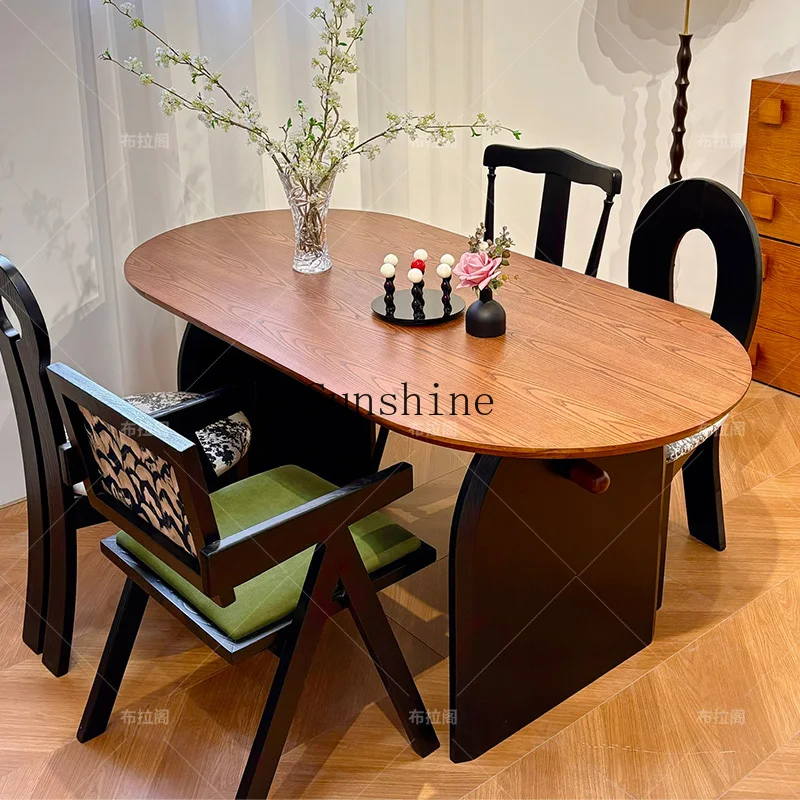 French retro style oval dining table and chair combination small apartment home, solid wood dining
French retro style oval dining table and chair combination small apartment home, solid wood dining