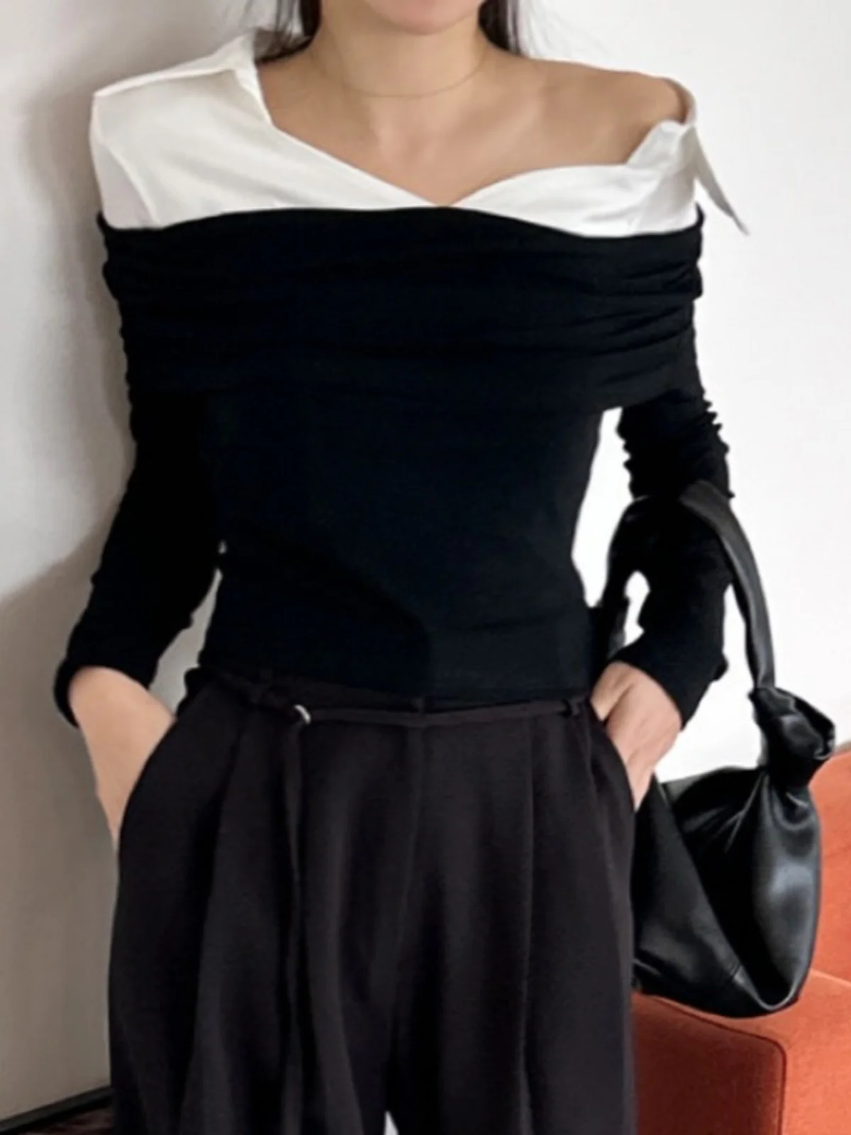 Spring Women's Slim Fit Long Sve irt oulder Bared Patchwork Faionable Korean Sle Commute Wind Bubble Sve irt
Spring Women's Slim Fit Long Sve irt oulder Bared Patchwork Faionable Korean Sle Commute Wind Bubble Sve irt