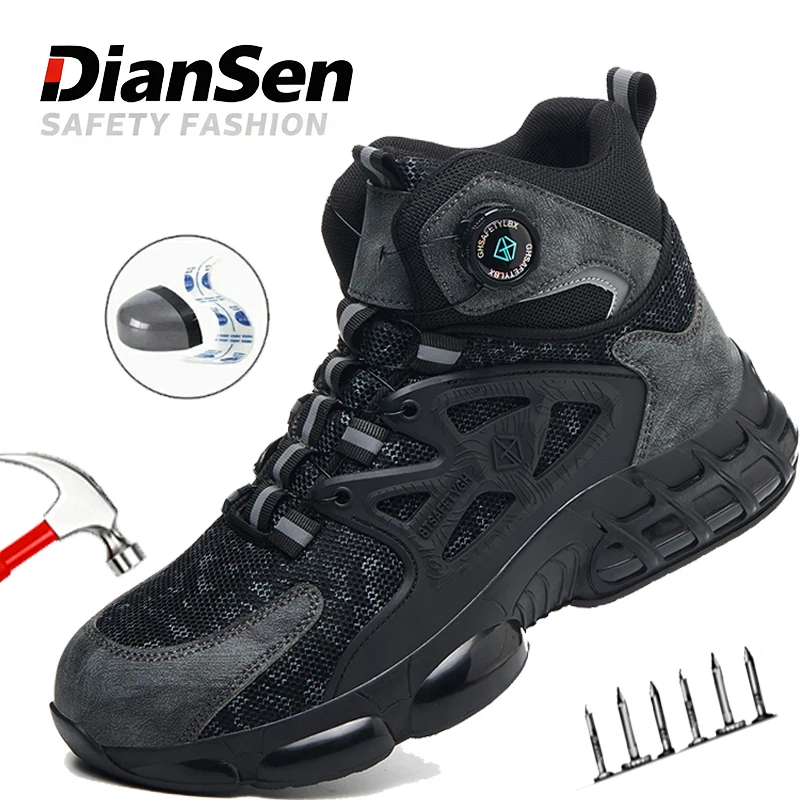 Мужская защитная обувь с вращающимися кнопками, противоударная промышленная обувь со стальным носком, высокие ботинки, износостойкие защитные ботинки для работы
Мужская защитная обувь с вращающимися кнопками, противоударная промышленная обувь со стальным носком, высокие ботинки, износостойкие защитные ботинки для работы