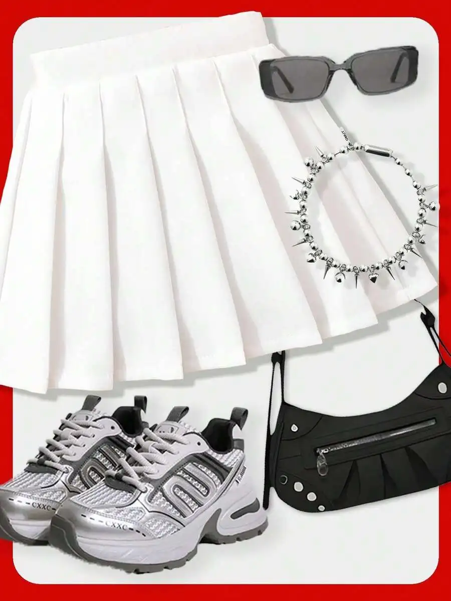 White Pleated A-Line Skirt for Girls, Minimalist Solid Color Casual Wear
White Pleated A-Line Skirt for Girls, Minimalist Solid Color Casual Wear