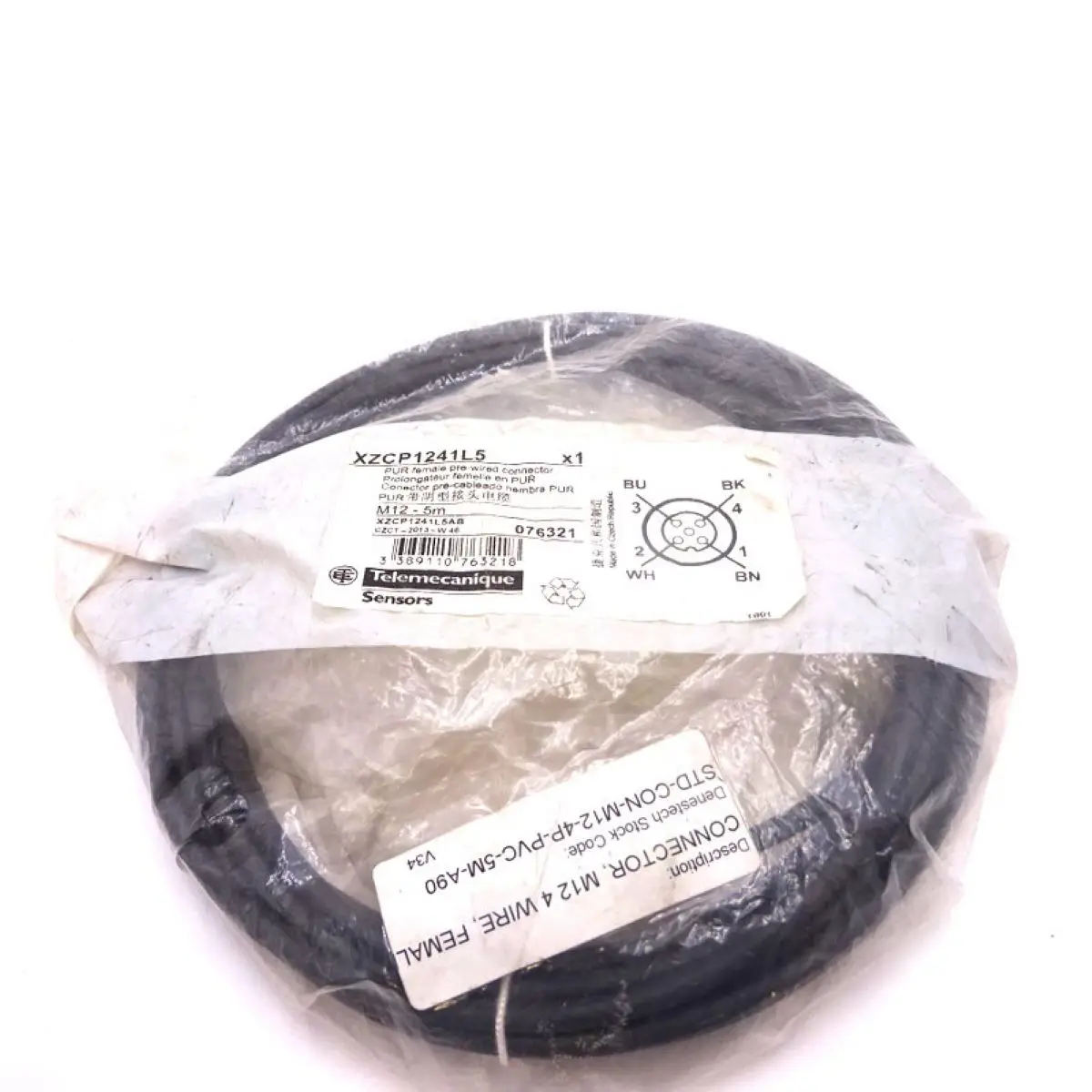 XZCP1241L5 Pre wired connectors XZ, elbowed female, M12, 4 pins, cable PUR 5 m
XZCP1241L5 Pre wired connectors XZ, elbowed female, M12, 4 pins, cable PUR 5 m