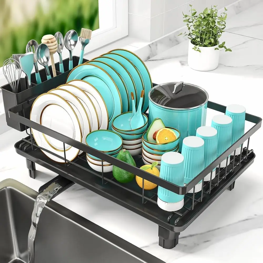 Space-Saving Dish Rack with Large Utensil Holder, Rust-Resistant, 16.5x11.4x5.65, Black
Space-Saving Dish Rack with Large Utensil Holder, Rust-Resistant, 16.5x11.4x5.65, Black