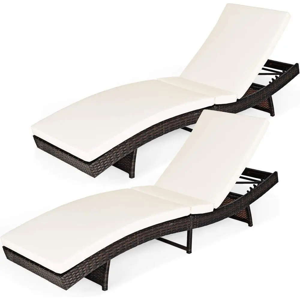 White Wicker Patio Lounge Chair with Removable Cushion and 5 Adjustable Recline Positions
White Wicker Patio Lounge Chair with Removable Cushion and 5 Adjustable Recline Positions