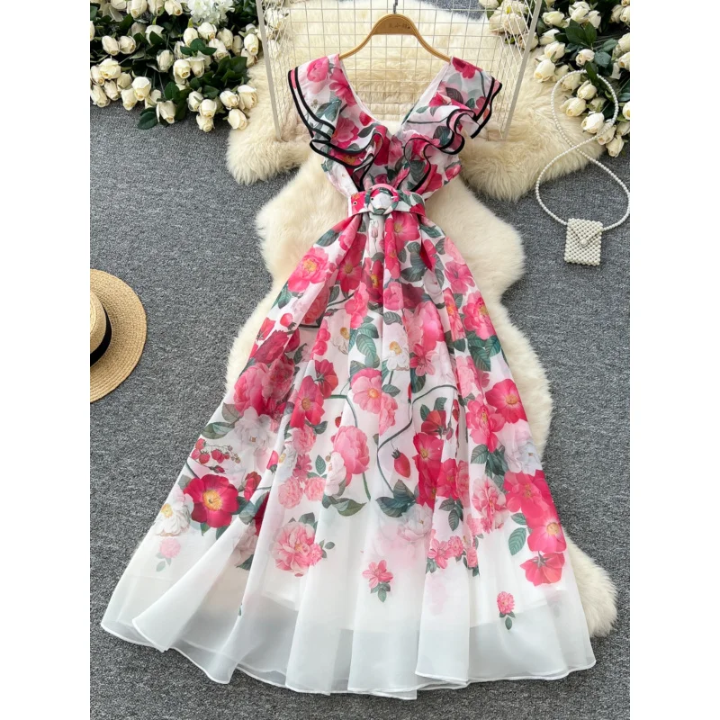 French Elegant Dress Women's Summer Socialite High-Grade RuffledVCollar Waist Slimming Printed Large Swing Dress
French Elegant Dress Women's Summer Socialite High-Grade RuffledVCollar Waist Slimming Printed Large Swing Dress
