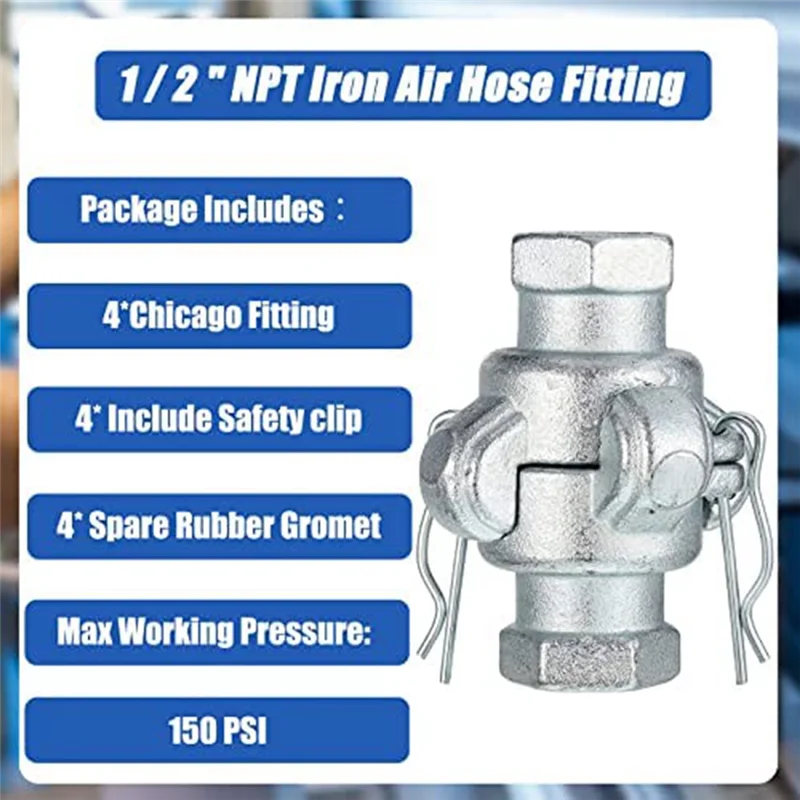 Latest4 Sets 1/2inch NPT Iron Air Hose Fitting 2 Lug Universal Coupling Chicago Fitting for Male End
Latest4 Sets 1/2inch NPT Iron Air Hose Fitting 2 Lug Universal Coupling Chicago Fitting for Male End