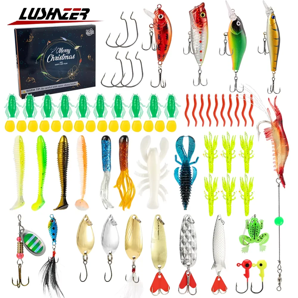 LUSHAZER 24pcs/lot Christmas Advent Calendar Fishing Set 355g Fishing bait For Bass Freshwater Fishing Advent Calendar Tackle
LUSHAZER 24pcs/lot Christmas Advent Calendar Fishing Set 355g Fishing bait For Bass Freshwater Fishing Advent Calendar Tackle