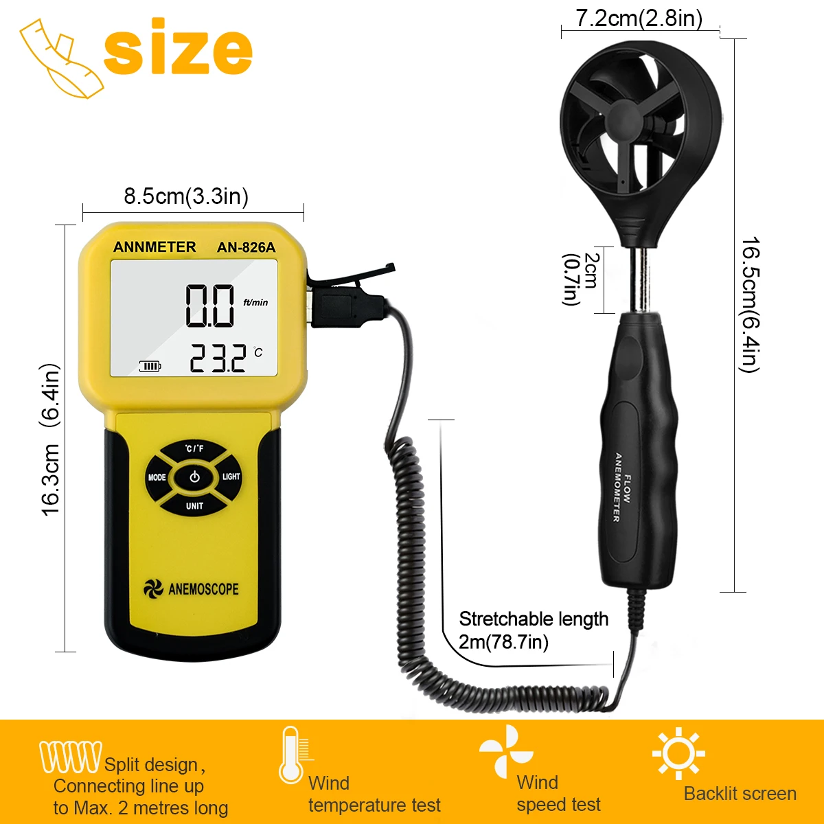 HP-826A Split Type Anemometer 0-30m/s 5 Units Temp Backlight MAX/MIN/AVG 2m Extendable Cable
HP-826A Split Type Anemometer 0-30m/s 5 Units Temp Backlight MAX/MIN/AVG 2m Extendable Cable