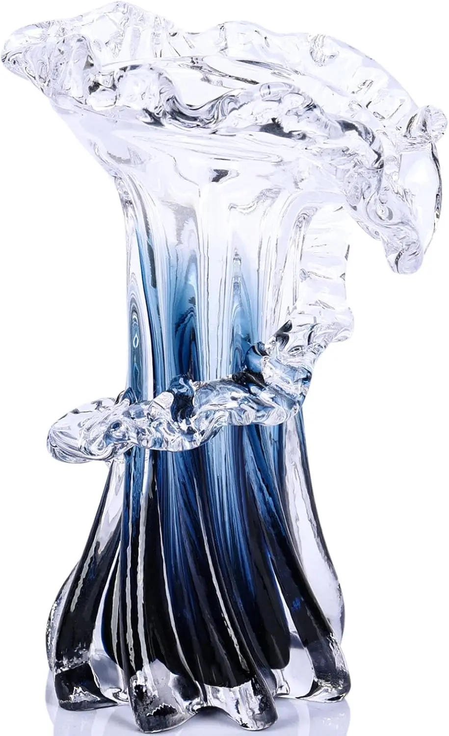 Blue White Clear Wave Vases Gradient, Murano Hand Blown Glass Vase Unique Art Decorative, for Ocean Themed Coastal Home Centerpiece Modern Office Entrance Table Creativity
Blue White Clear Wave Vases Gradient, Murano Hand Blown Glass Vase Unique Art Decorative, for Ocean Themed Coastal Home Centerpiece Modern Office Entrance Table Creativity