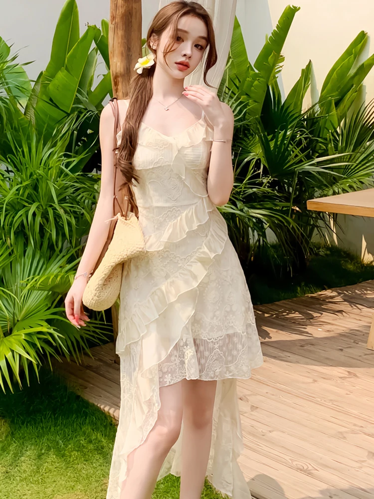 Summer White Lace Jacquard Chic Ruffled Luxury Sling Dress 2026 Korean Fashion Elegant Casaul Dress Women Bodycon Evening Dress
Summer White Lace Jacquard Chic Ruffled Luxury Sling Dress 2026 Korean Fashion Elegant Casaul Dress Women Bodycon Evening Dress