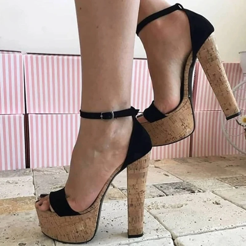Wooden Block Heels Ankle Strap Sandals Nude Black Suede Buckle Strap Cork Platform Hollow Summer Gladiator Sandal Footwear
Wooden Block Heels Ankle Strap Sandals Nude Black Suede Buckle Strap Cork Platform Hollow Summer Gladiator Sandal Footwear