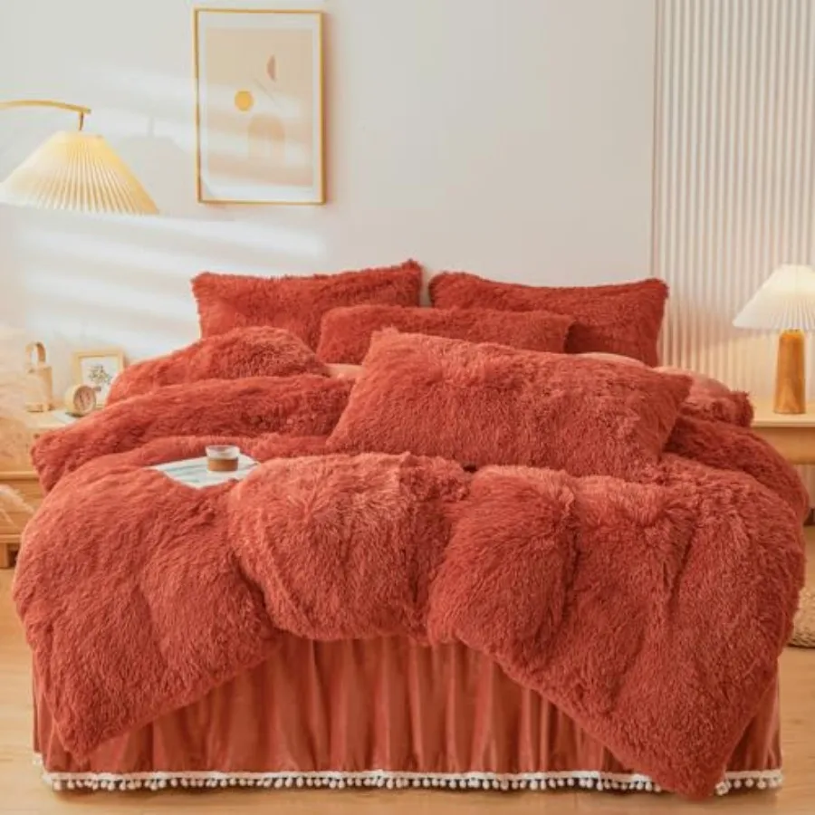 Fluffy Burnt Orange Faux Fur Comforter Queen Cover Set - Plush Terracotta Bedding 4Pcs 1 Duvet Cover + 2 Pillowcases + 1 Velvet
Fluffy Burnt Orange Faux Fur Comforter Queen Cover Set - Plush Terracotta Bedding 4Pcs 1 Duvet Cover + 2 Pillowcases + 1 Velvet