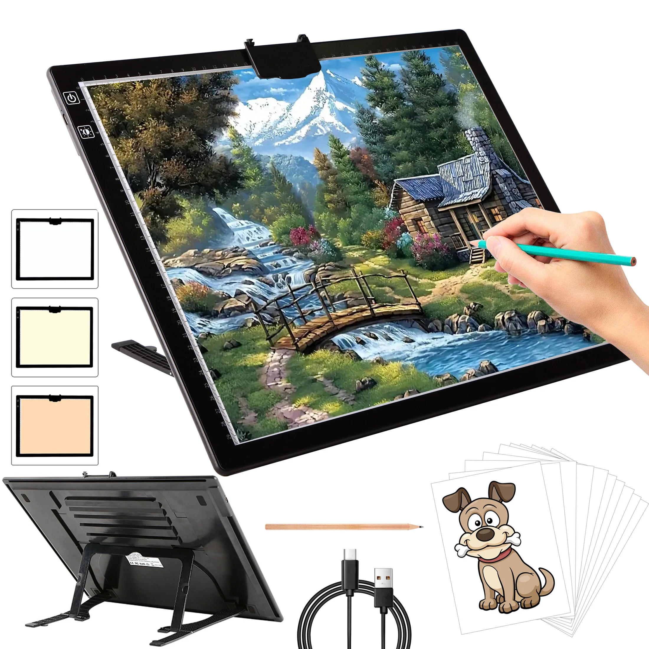 Rechargeable A3 Light Pad, Light Board for Diamond Painting, Tracing Light Box with Stand and Clip
Rechargeable A3 Light Pad, Light Board for Diamond Painting, Tracing Light Box with Stand and Clip
