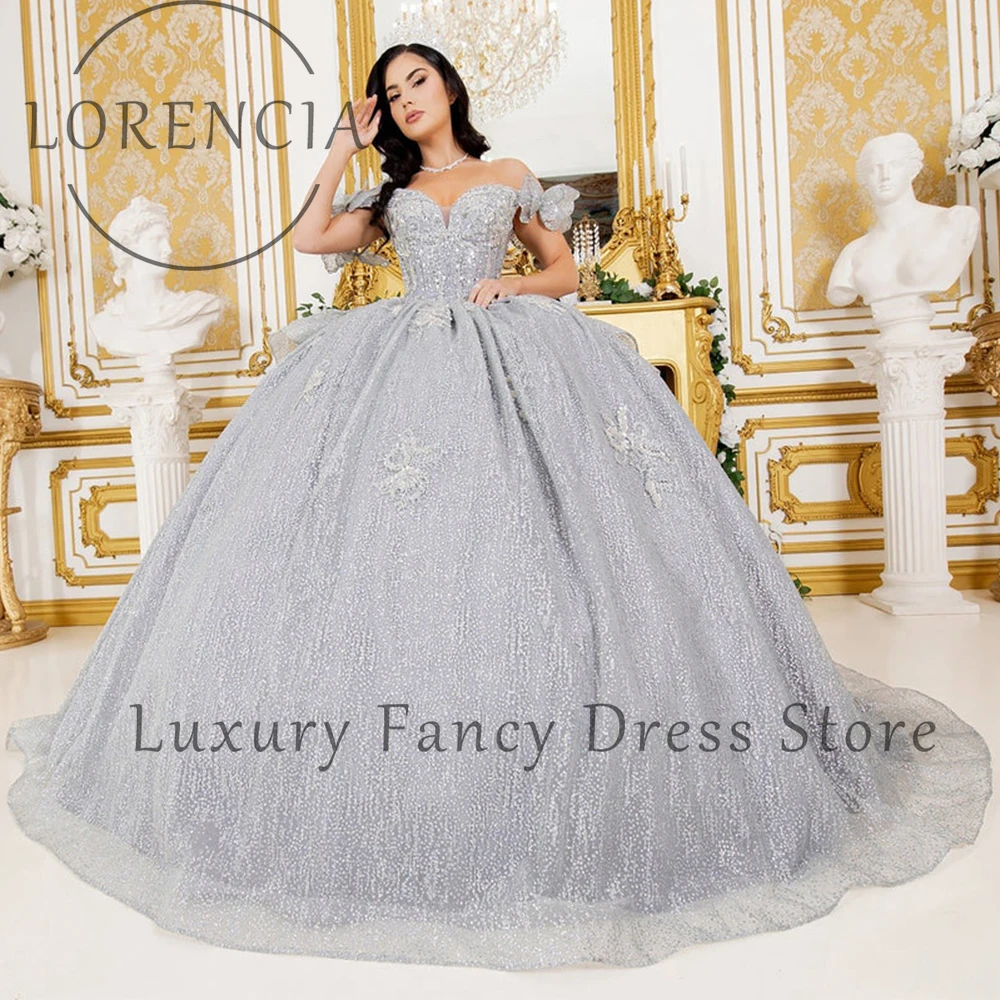 Sparkly Glitter Quinceanera Dresses Off Shoulder Birthday Party Ball Gowns Customized Butterfly abendkleid mit strasssteine
Sparkly Glitter Quinceanera Dresses Off Shoulder Birthday Party Ball Gowns Customized Butterfly abendkleid mit strasssteine