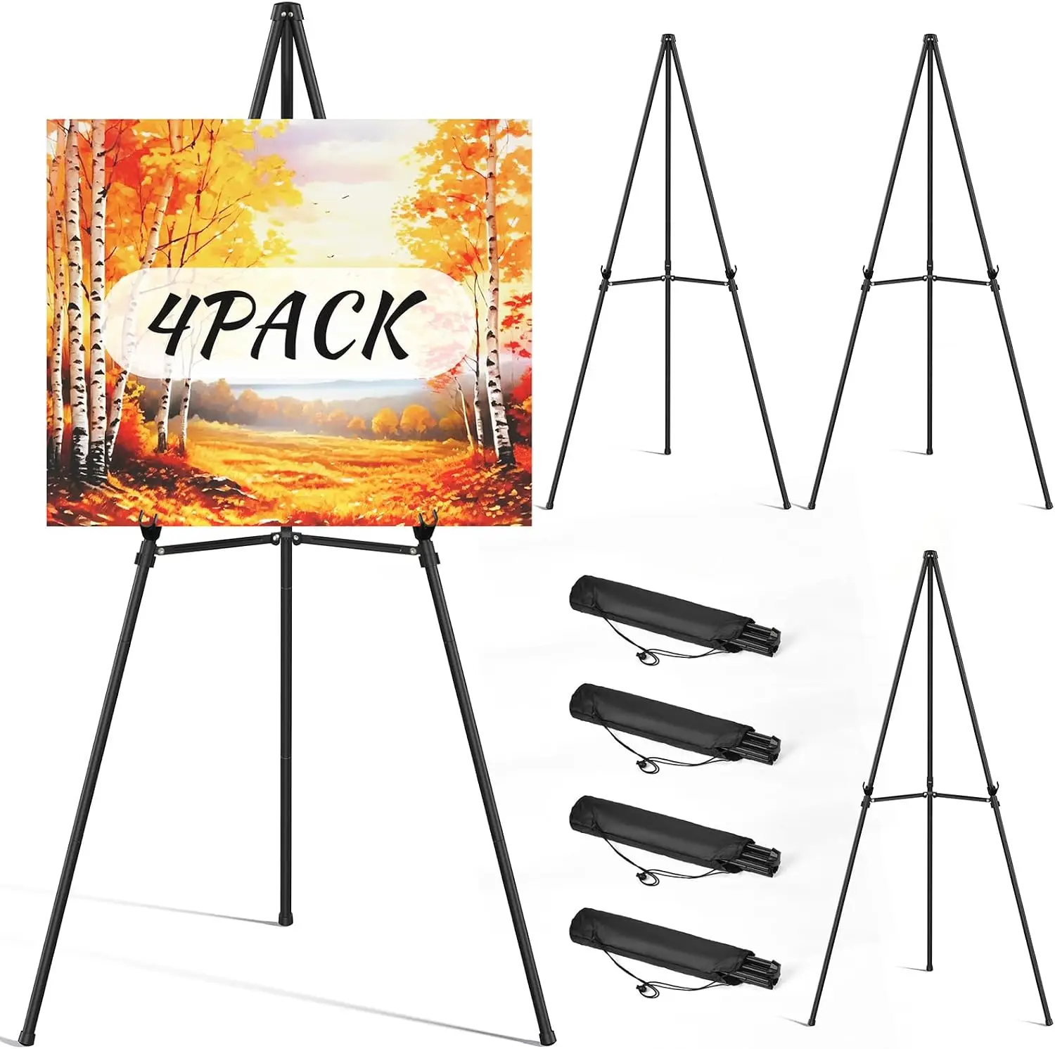 Adjustable Metal Easel Stand 66" for Painting, Signs, Weddings - Portable, Black (4 Pack)
Adjustable Metal Easel Stand 66" for Painting, Signs, Weddings - Portable, Black (4 Pack)