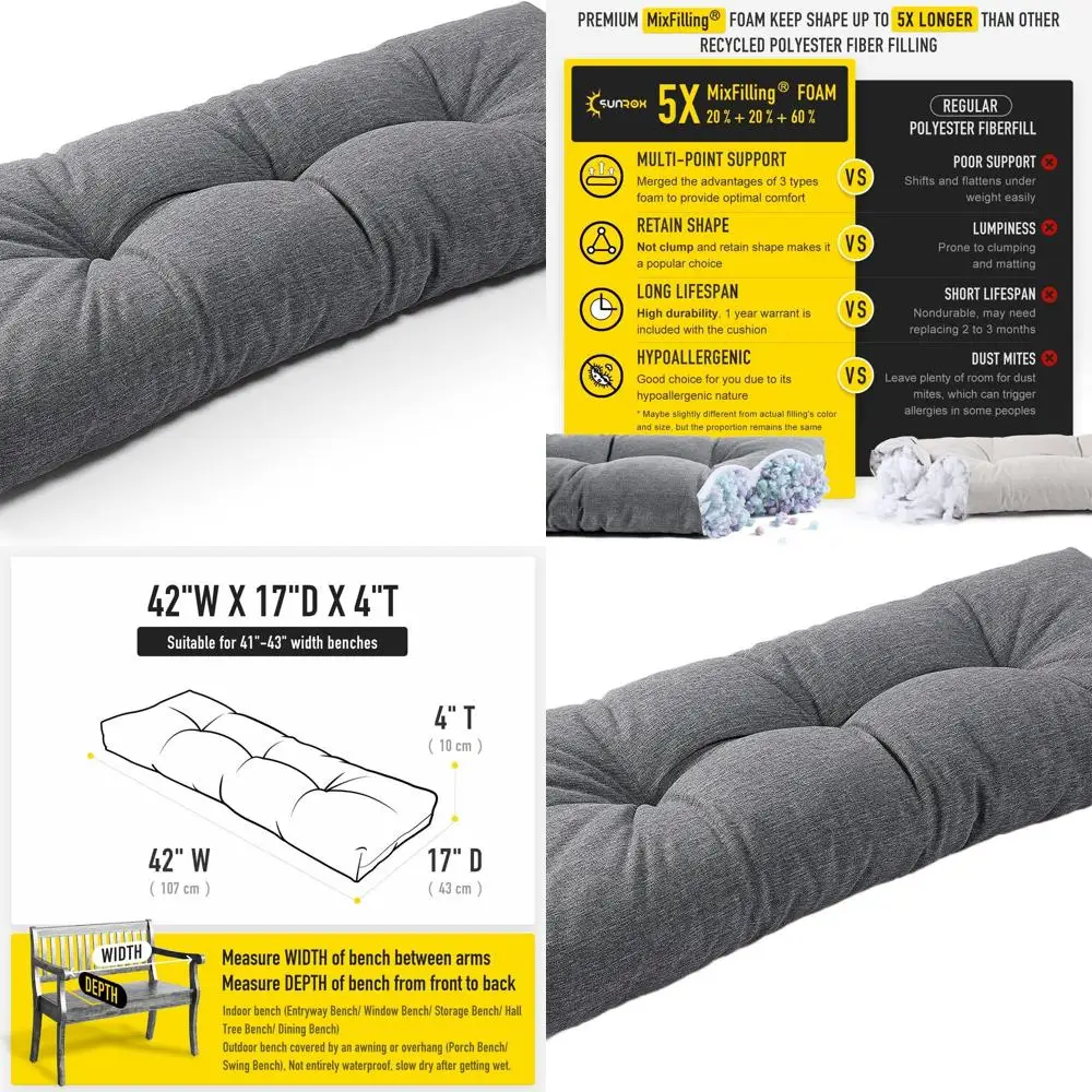 Подушка для скамейки из пены с эффектом памяти, нескользящая тафтинговая, FadeShield, водостойкая, 42x16x4 дюйма, уголь Heather
Подушка для скамейки из пены с эффектом памяти, нескользящая тафтинговая, FadeShield, водостойкая, 42x16x4 дюйма, уголь Heather