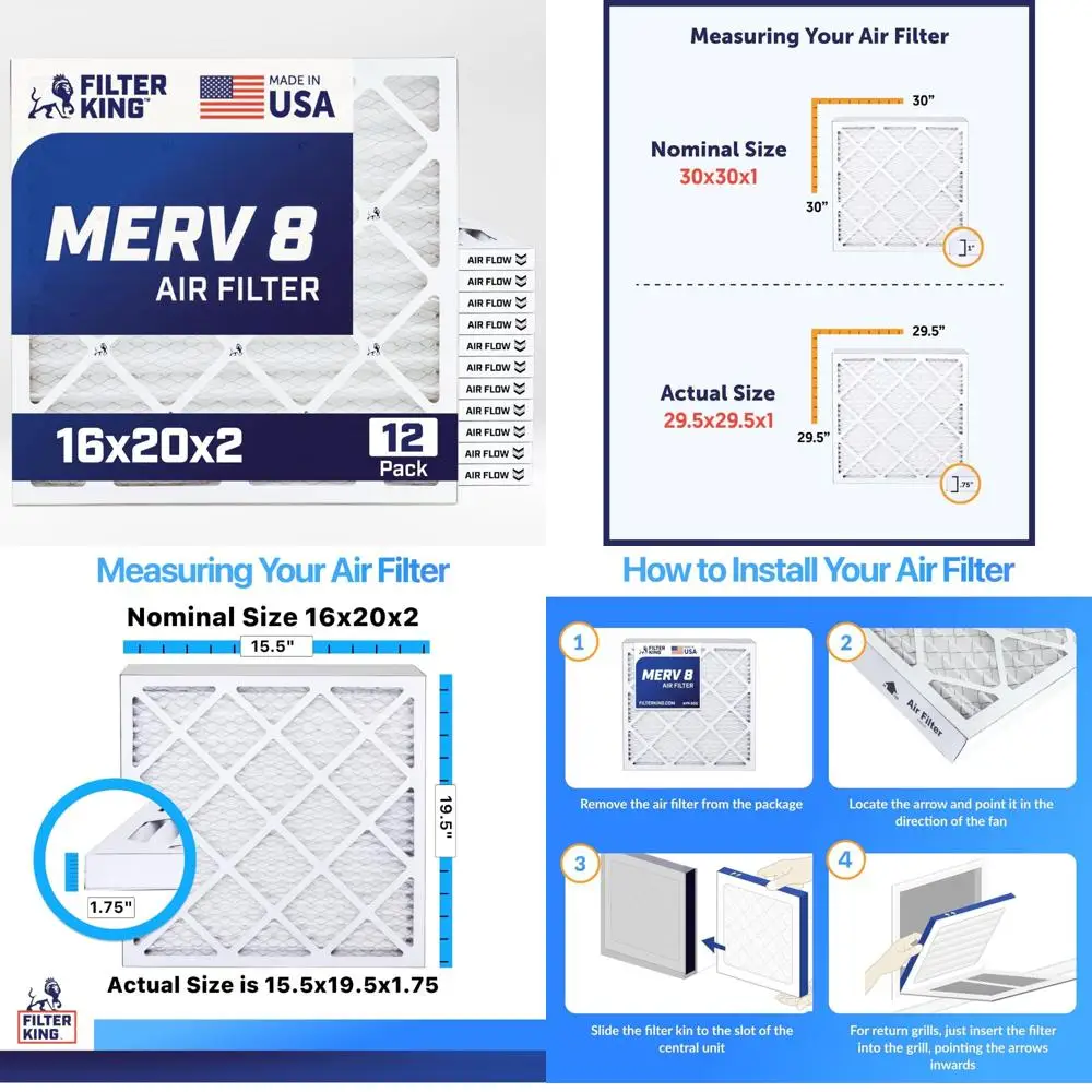 Набор из 12 плиссированных воздушных фильтров MERV 8 16x20x2 для систем печей HVAC A/C — сделано в США — настоящий 15,5x19,5x1 — высокоэффективное воздухо
Набор из 12 плиссированных воздушных фильтров MERV 8 16x20x2 для систем печей HVAC A/C — сделано в США — настоящий 15,5x19,5x1 — высокоэффективное воздухо