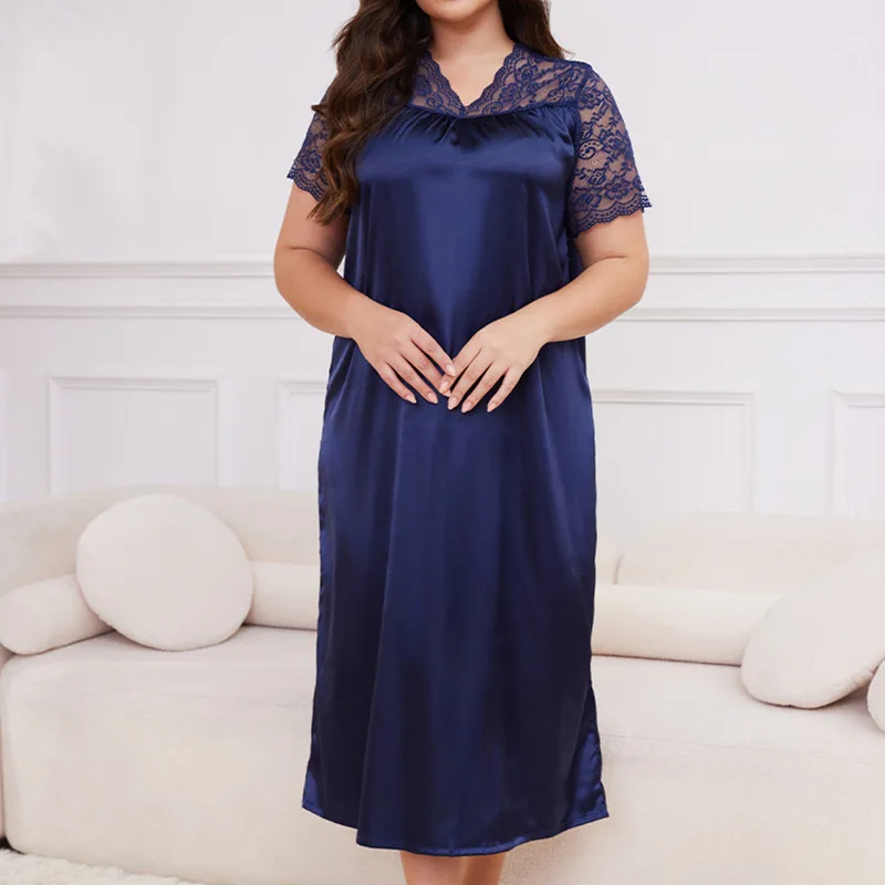New Lace Stitching Solid Color Hollow Design V-neck Home Pajama Dress Women's Summer New Sexy Elegant Casual Short-sleeved Dress
New Lace Stitching Solid Color Hollow Design V-neck Home Pajama Dress Women's Summer New Sexy Elegant Casual Short-sleeved Dress