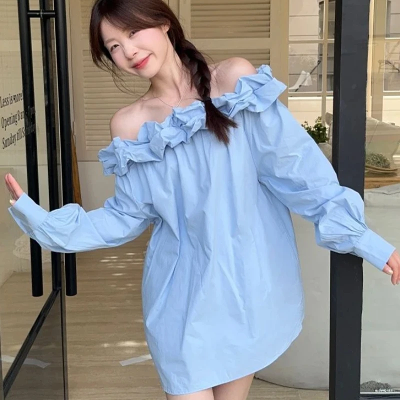 Korean Off Shoulder Chic Shirt Women Elegant Sexy Slash Neck Ruffles Blouse Fashion Loose Long Sleeve Design Lady Kawaii Top
Korean Off Shoulder Chic Shirt Women Elegant Sexy Slash Neck Ruffles Blouse Fashion Loose Long Sleeve Design Lady Kawaii Top
