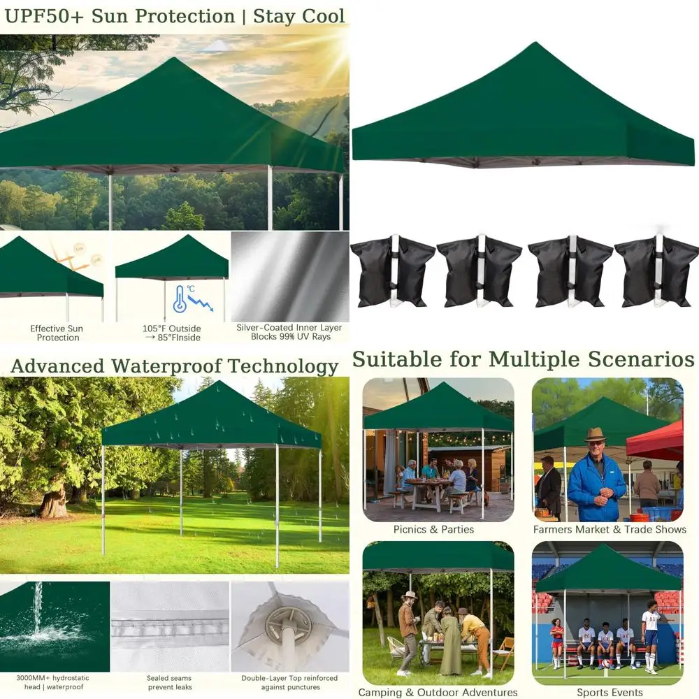 Forest Green 10x10 Pop Up Canopy Tent Replacement Top, 3000mm Waterproof, 500D UV Protected Cover with Silver Coating
Forest Green 10x10 Pop Up Canopy Tent Replacement Top, 3000mm Waterproof, 500D UV Protected Cover with Silver Coating