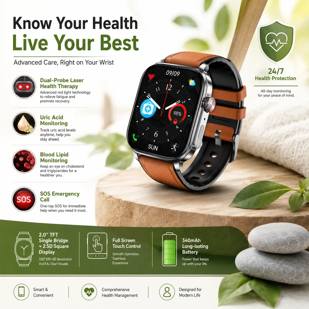 Men 2026 Upgraded Smart Watch ECG Supported Full Health Monitor Track Blood Pressure Blood Oxygen Uric Acid Heart Status
Men 2026 Upgraded Smart Watch ECG Supported Full Health Monitor Track Blood Pressure Blood Oxygen Uric Acid Heart Status