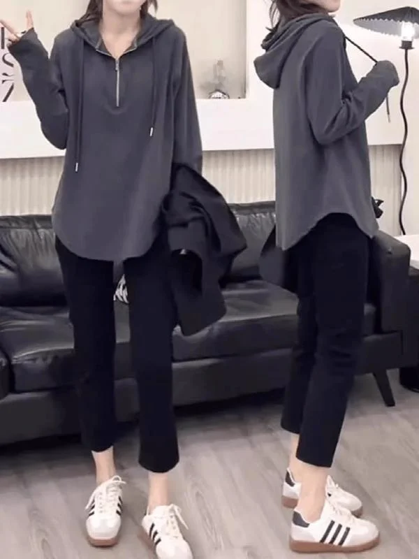 Spring 2026 Women's Loose Fit Long Sleeve Hoodie T-Shirt Zipper Casual Top plus Size Cover Belly European Style Upperwear
Spring 2026 Women's Loose Fit Long Sleeve Hoodie T-Shirt Zipper Casual Top plus Size Cover Belly European Style Upperwear