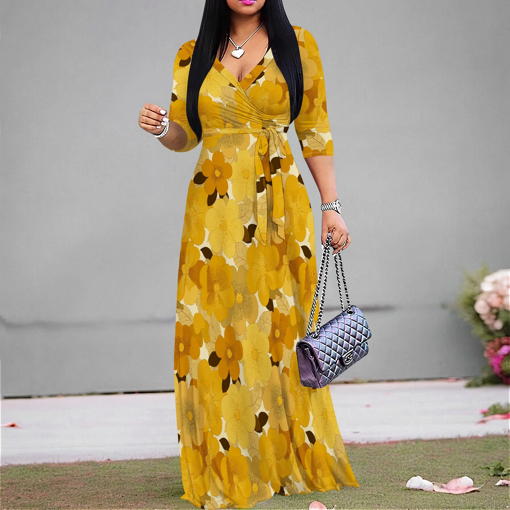 Boho Floral Maxi Dress Women's V-Neck S-3XL 2025 New Style Yellow Floral Print for Summer
Boho Floral Maxi Dress Women's V-Neck S-3XL 2025 New Style Yellow Floral Print for Summer