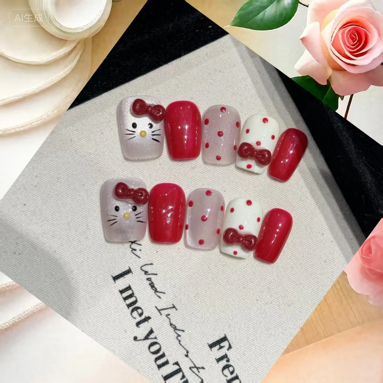 10PCS Strawberry Bobo Cat Eye Hand-painted Cat Wearing Polka Dot Short Cute Nail Bow Student Short 4-PIECE Tools Adhesive Tabs
10PCS Strawberry Bobo Cat Eye Hand-painted Cat Wearing Polka Dot Short Cute Nail Bow Student Short 4-PIECE Tools Adhesive Tabs