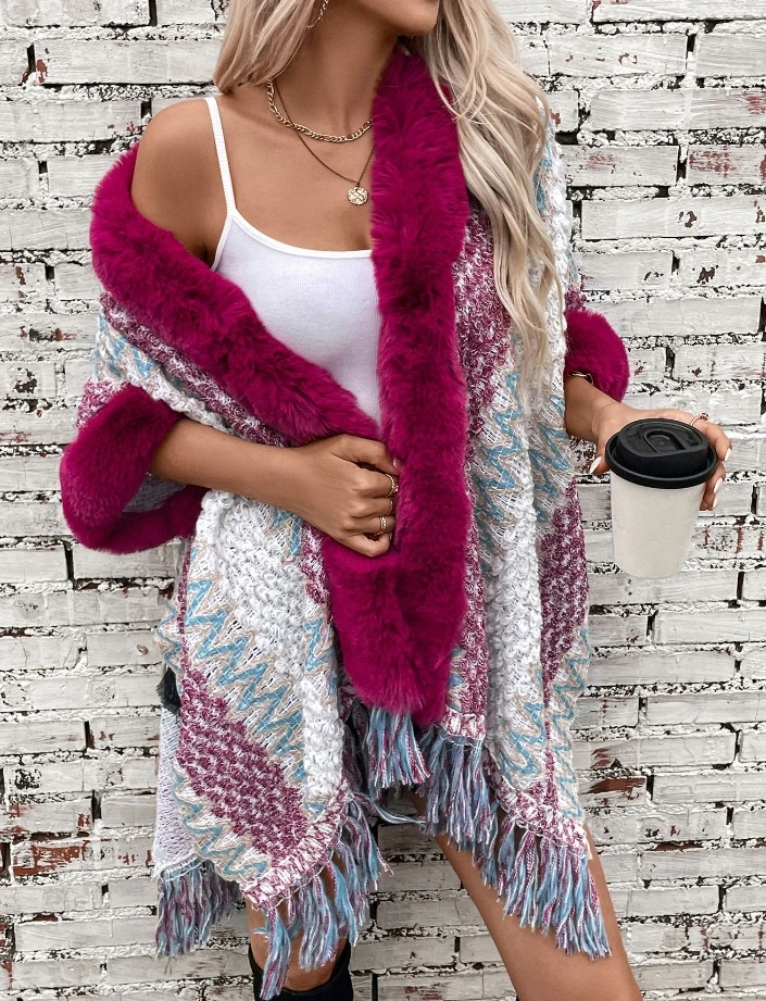 Elegant Striped Knitted Sweater Tassel Shawl Women's Loose Faux Fur Cardigan Wool Sweater Shawl 2025 Autumn/winter Casual Jacket
Elegant Striped Knitted Sweater Tassel Shawl Women's Loose Faux Fur Cardigan Wool Sweater Shawl 2025 Autumn/winter Casual Jacket