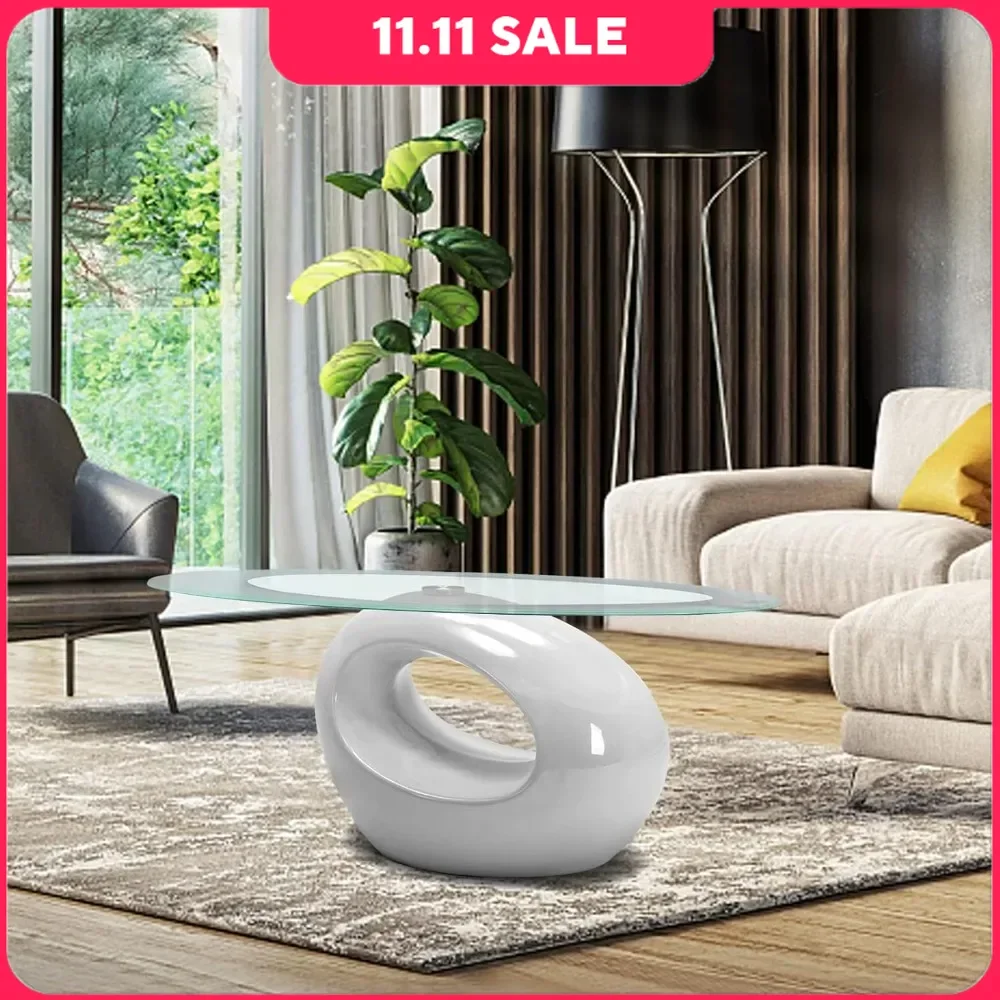 Modern Glass Coffee Table, Oval Glass Table Set, Tempered Glass Tabletop and Smooth Solid Base for Storage
Modern Glass Coffee Table, Oval Glass Table Set, Tempered Glass Tabletop and Smooth Solid Base for Storage