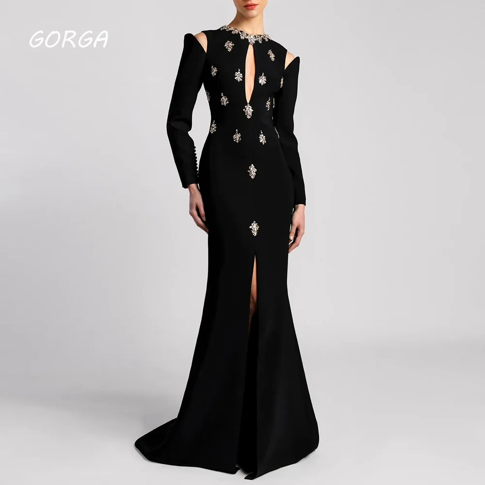 GORGA Customized Black Cut-out Mermaid Cocktail Gowns O-Neck Crystal Long Sleeves Evening Gowns Crepe Party Dress
GORGA Customized Black Cut-out Mermaid Cocktail Gowns O-Neck Crystal Long Sleeves Evening Gowns Crepe Party Dress