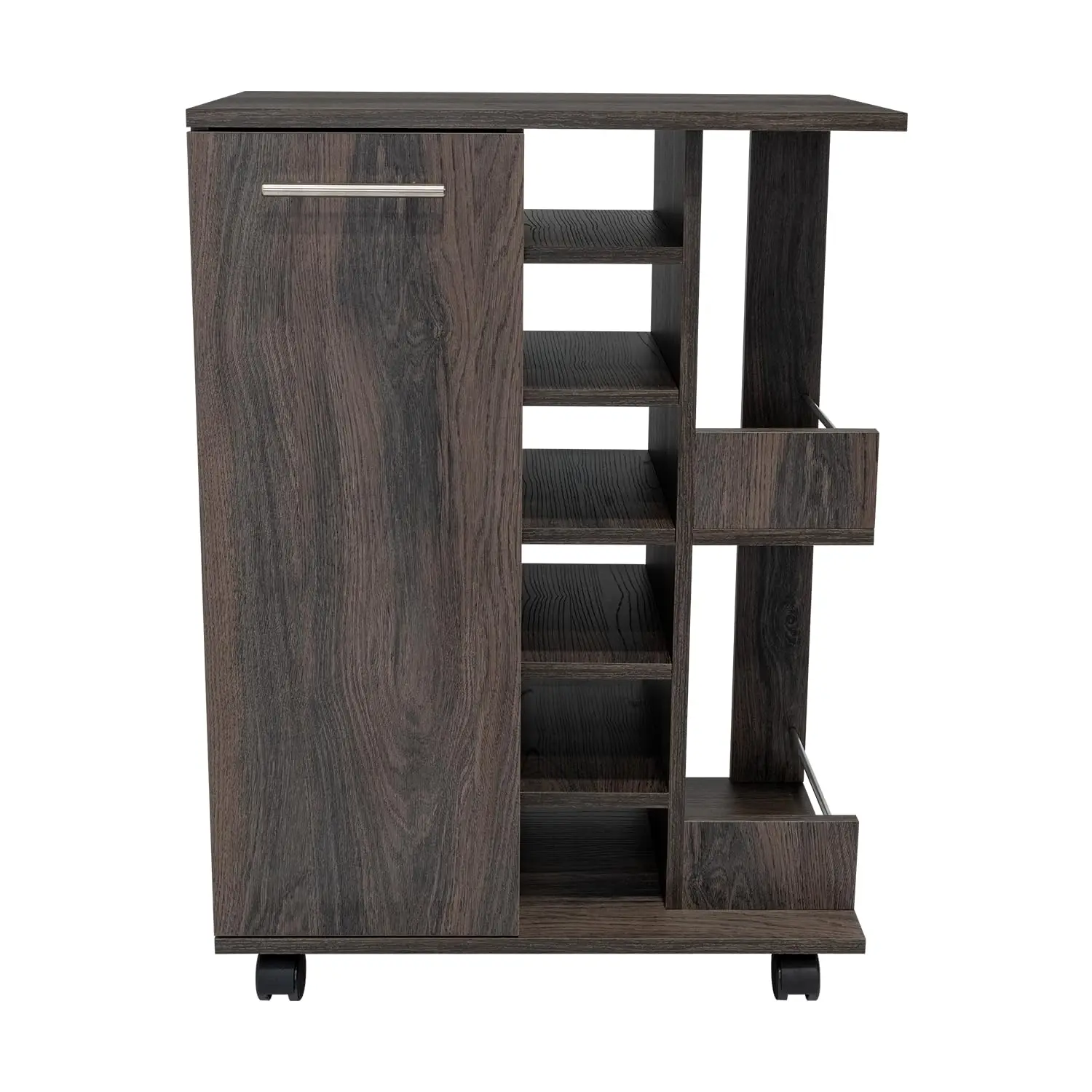 Bar Cart with Two External Shelves, Four Casters, Six Built-in Wine Rack, Single Door Cabinet, Modern Design for, Customized
Bar Cart with Two External Shelves, Four Casters, Six Built-in Wine Rack, Single Door Cabinet, Modern Design for, Customized