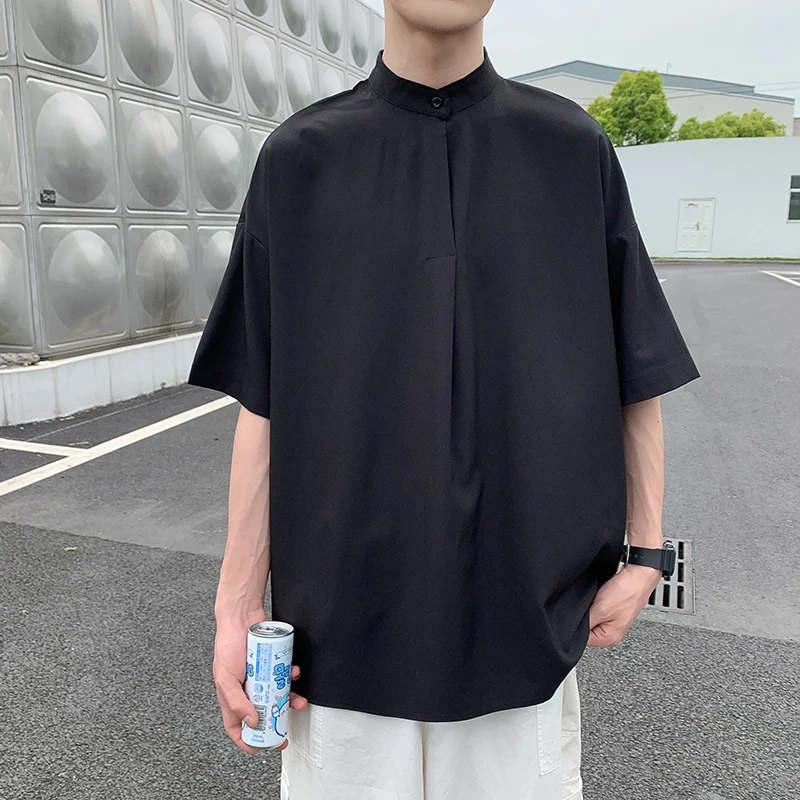 Summer Ice Silk Short Sleeve Men's Loose Neck Shirt Trendy Head over Heels Pure Color Thin Fabric Boyish Style No Ironing Needed
Summer Ice Silk Short Sleeve Men's Loose Neck Shirt Trendy Head over Heels Pure Color Thin Fabric Boyish Style No Ironing Needed