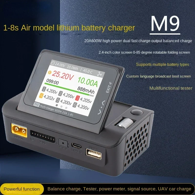 M9 600w 20A 1-8s Model Airplane Lithium Battery Balance Charging Charger Voice Foldable Screen
M9 600w 20A 1-8s Model Airplane Lithium Battery Balance Charging Charger Voice Foldable Screen