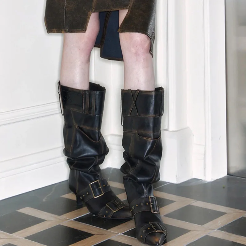 New Retro Knight Boots Women High Heels Women Knee-High Boots Women Pointed Toe Belt Buckle Cowboy Western Boots Fashion Botines
New Retro Knight Boots Women High Heels Women Knee-High Boots Women Pointed Toe Belt Buckle Cowboy Western Boots Fashion Botines