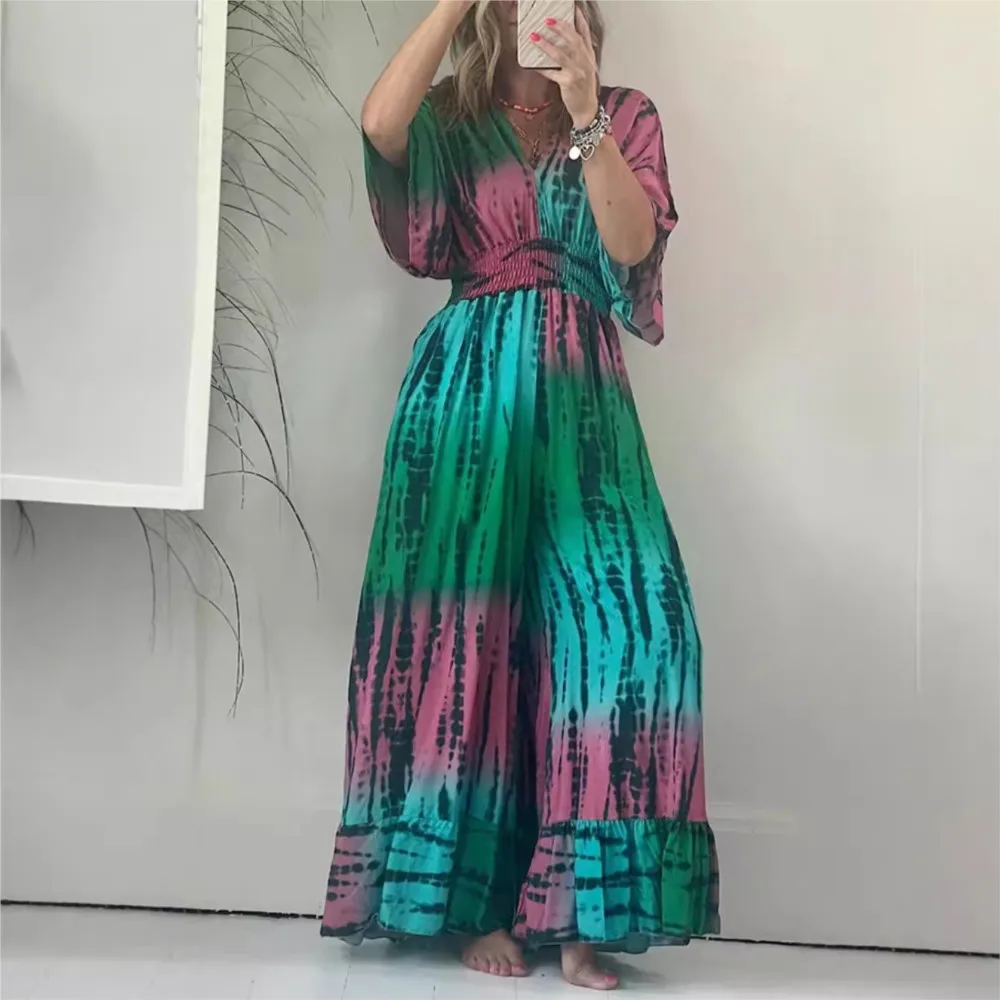 Fashion Women Sexy Backless Lace-up Wide Leg Jumpsuit Summer Loose Casual Beach Closing Waist Rompers Flared Pants Female 2025
Fashion Women Sexy Backless Lace-up Wide Leg Jumpsuit Summer Loose Casual Beach Closing Waist Rompers Flared Pants Female 2025