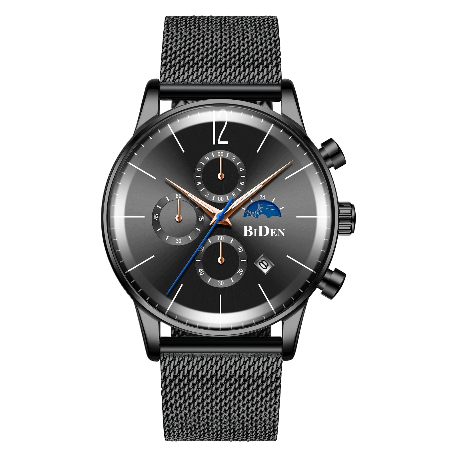 BIDEN high-end lightweight business style men's watch stainless steel mesh with calendar, waterproof quartz men's clock
BIDEN high-end lightweight business style men's watch stainless steel mesh with calendar, waterproof quartz men's clock