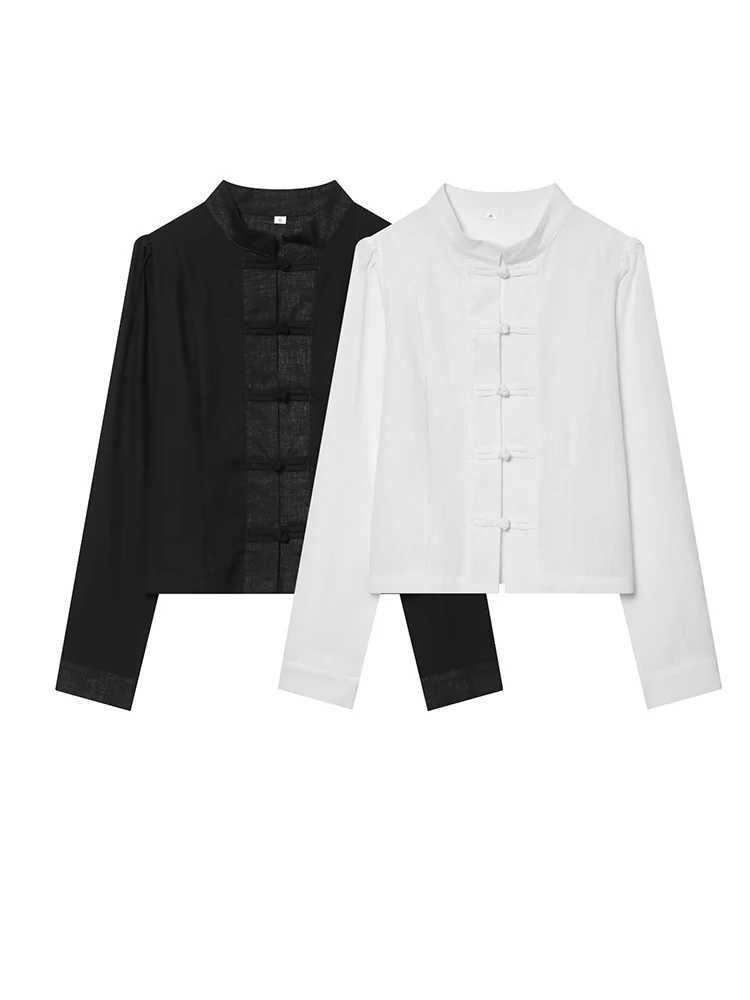 Women Chinese Knot Button Long Sleeve Blouse Vintage Mandarin Collar Black White Tops Shirts
Women Chinese Knot Button Long Sleeve Blouse Vintage Mandarin Collar Black White Tops Shirts