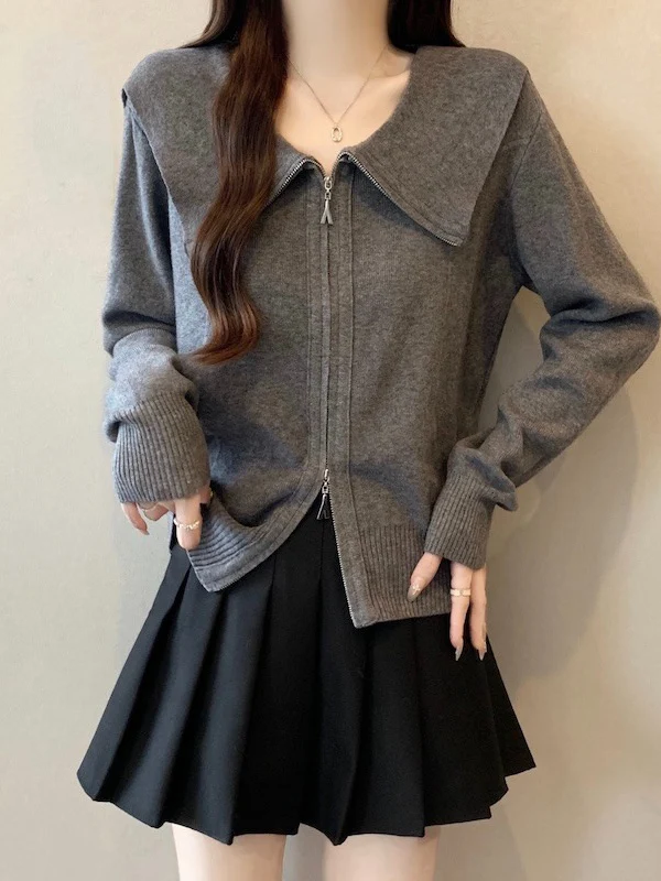 Gray Doll Collar Knitted Open Cardigan Coat Women's Spring New Large Size Fatter MM Double Zipper Top Korean Style Loose Fit
Gray Doll Collar Knitted Open Cardigan Coat Women's Spring New Large Size Fatter MM Double Zipper Top Korean Style Loose Fit