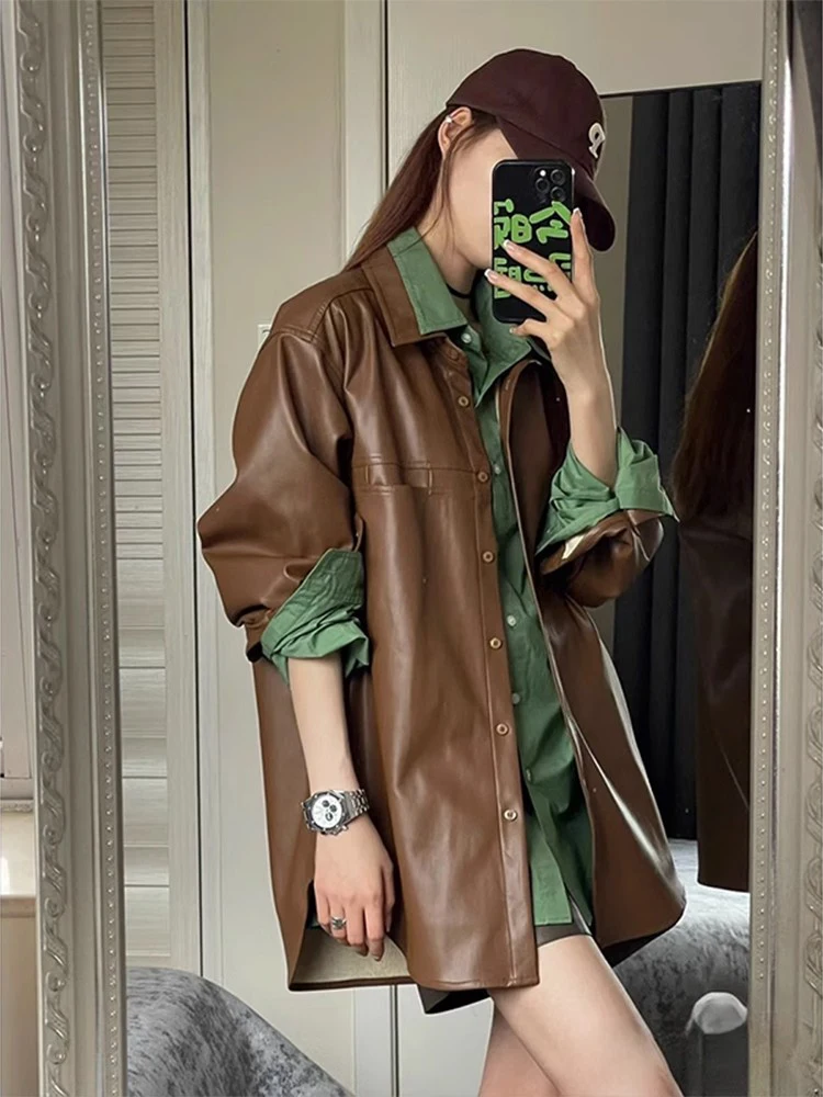 Browan PU Leather Jacket Women's Motorcycle Style Spring Autumn New Hong Kong Fashion Top Long Sleeve Loose Fit Collar
Browan PU Leather Jacket Women's Motorcycle Style Spring Autumn New Hong Kong Fashion Top Long Sleeve Loose Fit Collar