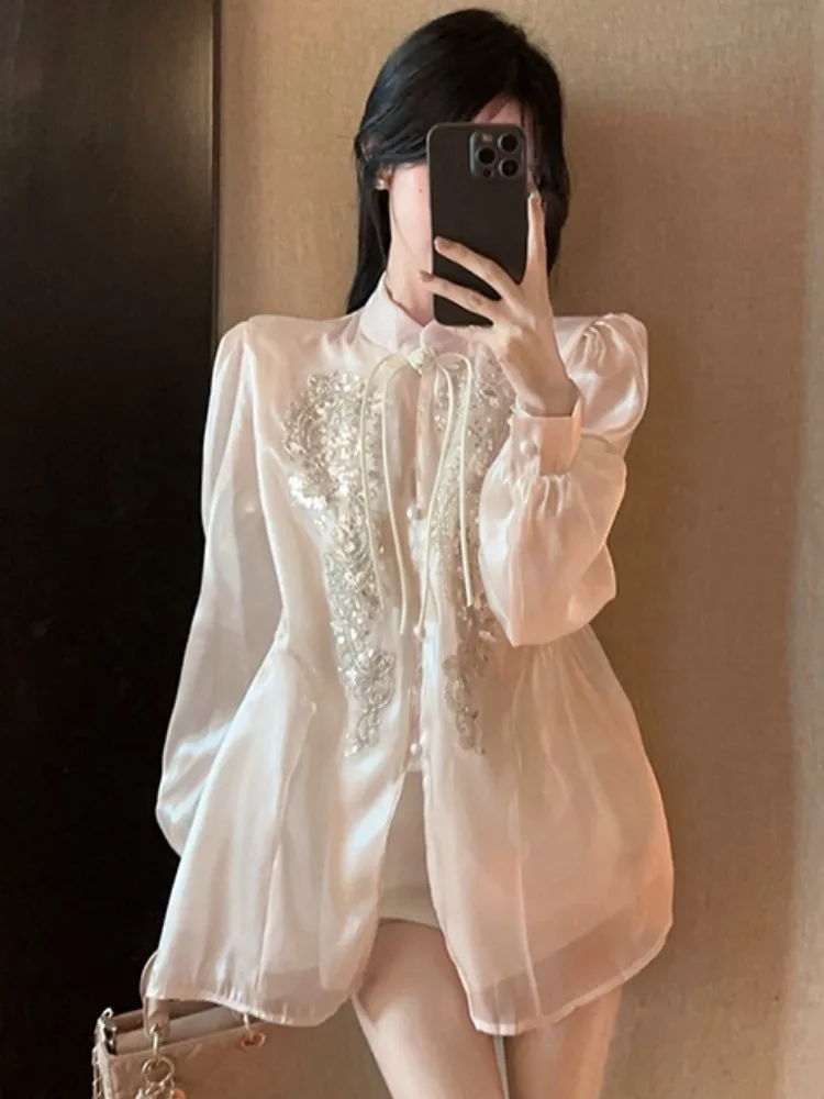 Elegant Embroidered Long Sleeve Shirt Women's Loose Fit Knot Stand Collar Spring Autumn Slimming Top Chinese Style
Elegant Embroidered Long Sleeve Shirt Women's Loose Fit Knot Stand Collar Spring Autumn Slimming Top Chinese Style