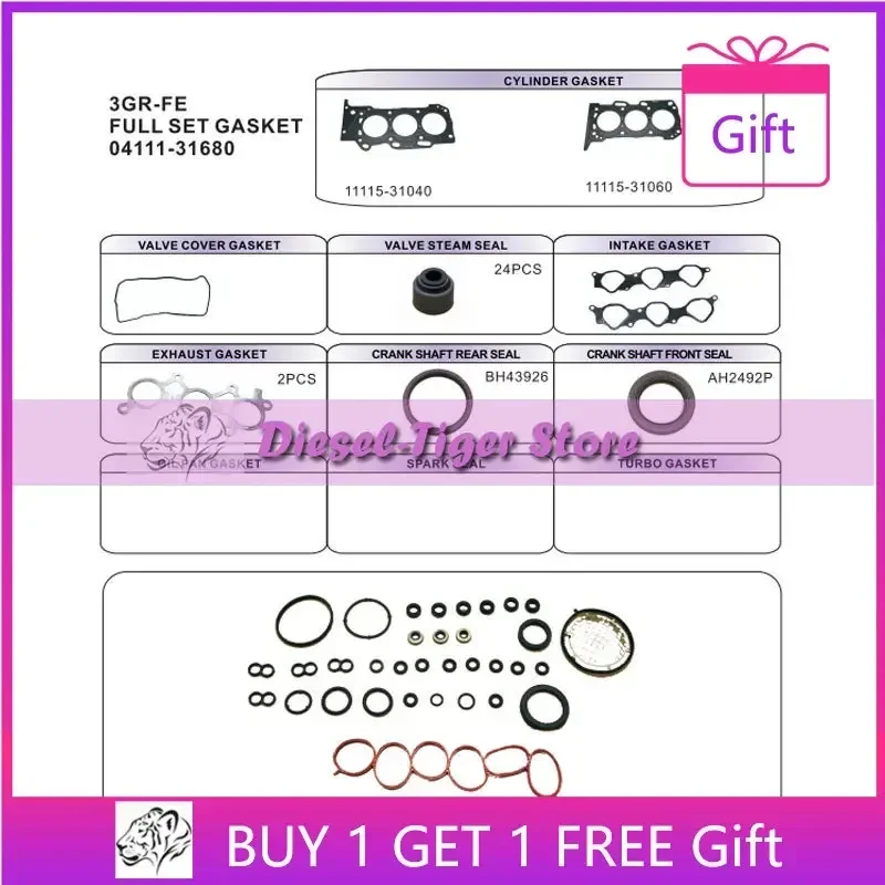 3GR 3GRFE Engine Full gasket set kit for Toyota Crown/Reiz 2.5L 3.0L Lexus IS/GS
3GR 3GRFE Engine Full gasket set kit for Toyota Crown/Reiz 2.5L 3.0L Lexus IS/GS