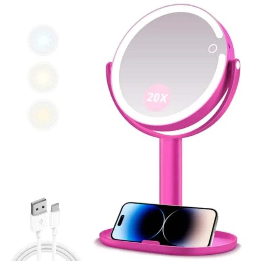 Makeup Mirror with Lights, 20X Magnifying Mirror with Light and Touch Switch, 2-Sided Vanity Mirror with 3 Color and 80 LEDs
Makeup Mirror with Lights, 20X Magnifying Mirror with Light and Touch Switch, 2-Sided Vanity Mirror with 3 Color and 80 LEDs