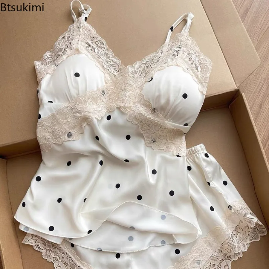2025 Summer Women's Ice Silk Pajamas Suit Sexy Deep V Cushion Suspenders Shorts Comfortable Two-Piece Homewear Set Night Dress
2025 Summer Women's Ice Silk Pajamas Suit Sexy Deep V Cushion Suspenders Shorts Comfortable Two-Piece Homewear Set Night Dress