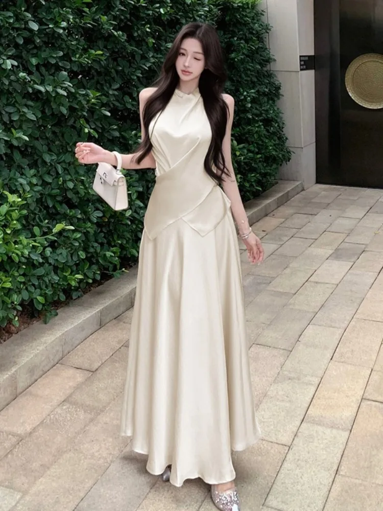Elegant Satin Top Knot Design Women's Fashion Two-Piece Set High Waist A-Line Skirt Slimming Summer Korean Style Commute
Elegant Satin Top Knot Design Women's Fashion Two-Piece Set High Waist A-Line Skirt Slimming Summer Korean Style Commute