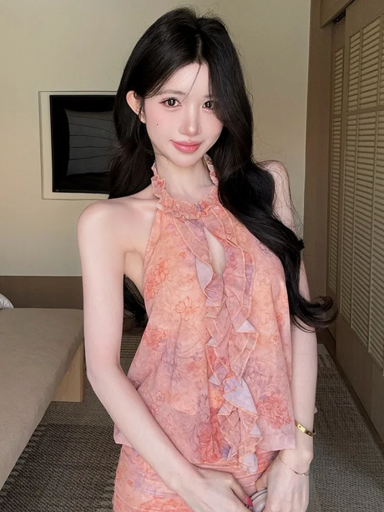 Retro Spicy Girl Print Halter Dress Women's Summer New Backless Sleeveless Skirt Trendy mid Waist Korean Style Commute
Retro Spicy Girl Print Halter Dress Women's Summer New Backless Sleeveless Skirt Trendy mid Waist Korean Style Commute